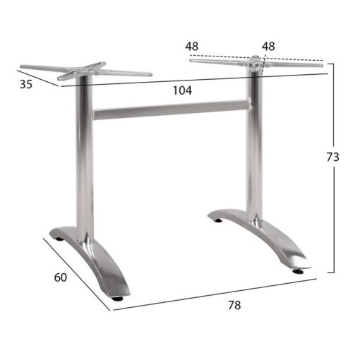 Tischuntergestell in Chromfarbe aus Metall mit zwei Säulen 78x60xH73 cm.
