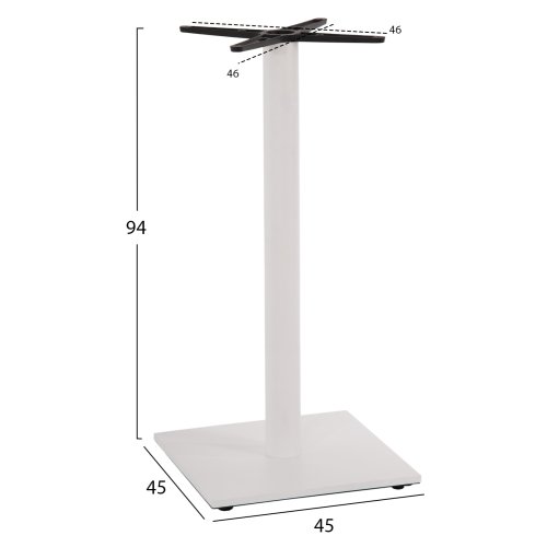 UNTERGESTELL FÜR STEHTISCH MITTELHÖHE - WEIß MATTEM METALL - HÖHENVERSTELLER - KREUZ 46Χ46cm 45Χ45Χ94 cm