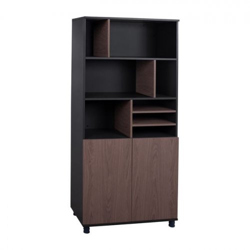 Professionelle Bürobibliothek aus Melamin in Walnuss und Grau