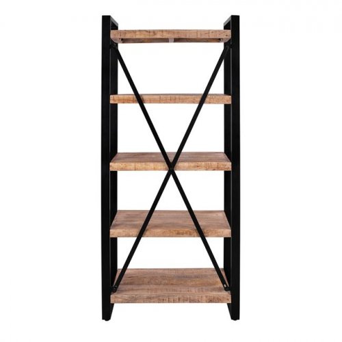 Bücherregal Metall und massives Mangoholz 80x45x186
