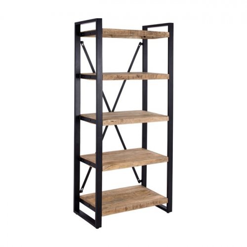 Bücherregal Metall und massives Mangoholz 80x45x186