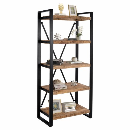 Bücherregal Metall und massives Mangoholz 80x45x186