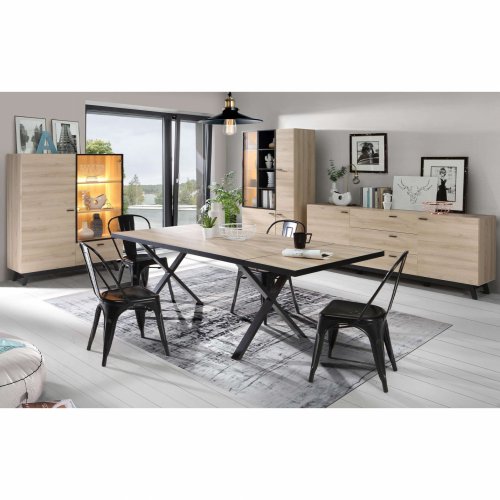 Vitrine mit Kieran LED Beleuchtung Natürlich Schwarz 90,3 x 41,6 x 181,6 cm