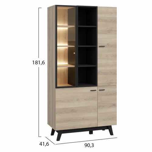 Vitrine mit Kieran LED Beleuchtung Natürlich Schwarz 90,3 x 41,6 x 181,6 cm