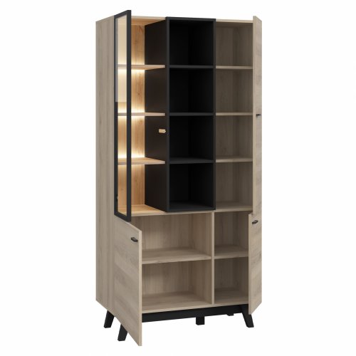 Vitrine mit Kieran LED Beleuchtung Natürlich Schwarz 90,3 x 41,6 x 181,6 cm