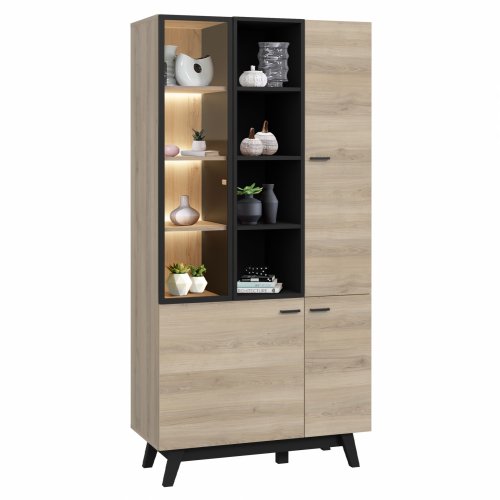 Vitrine mit Kieran LED Beleuchtung Natürlich Schwarz 90,3 x 41,6 x 181,6 cm