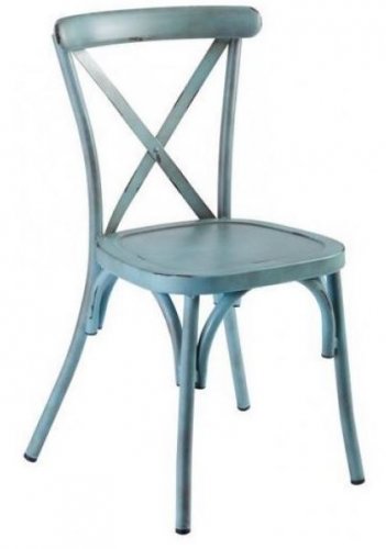 Outdoor Stuhl aus Aluminium in Blau Holzoptik