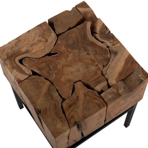 BEISTELLTISCH QUADRATISCHES MASSIVES TEAK NATURFARBE 38X38X55H