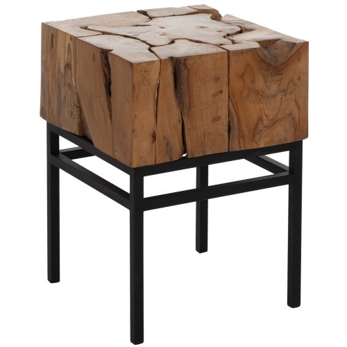 BEISTELLTISCH QUADRATISCHES MASSIVES TEAK NATURFARBE 38X38X55H