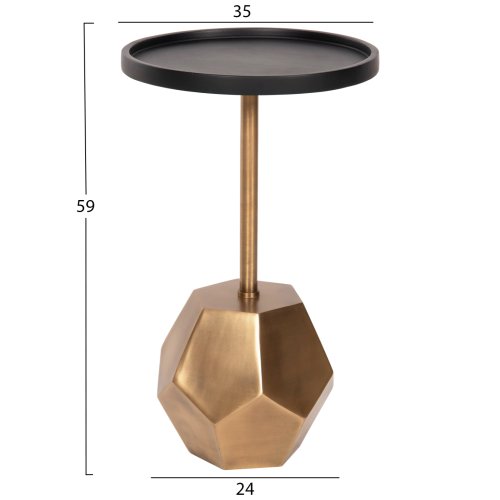 BEISTELLTISCH RUBIN, Platte aus Mangoholz in Schwarz, Sockel aus Metall in Messinggold, 35 x 35 x 59 cm
