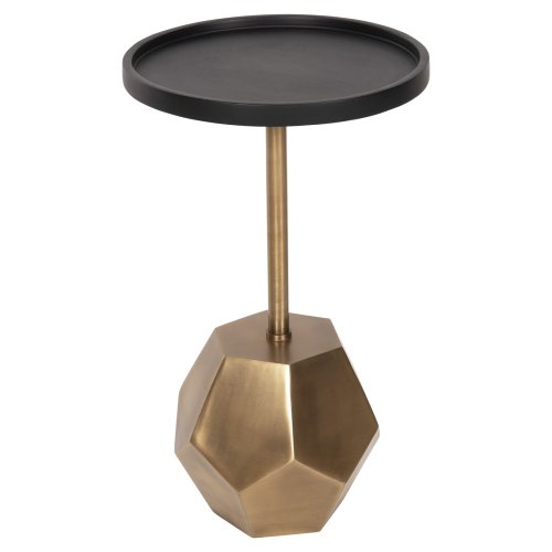 BEISTELLTISCH RUBIN, Platte aus Mangoholz in Schwarz, Sockel aus Metall in Messinggold, 35 x 35 x 59 cm