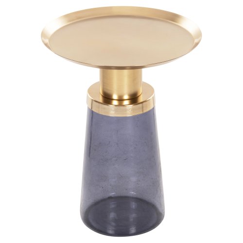 BEISTELLTISCH BALLIN BLAU GLAS-METALL IN GOLD Φ37,5x49,5Hcm