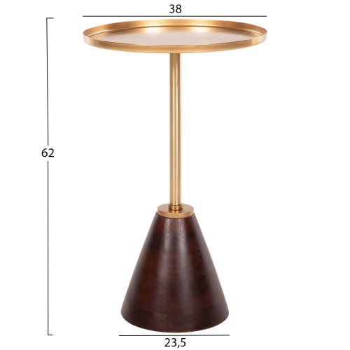 BEISTELLTISCH, RUND, KAPPUR, MANGOHOLZ IN NUSSBAUMFARBE, METALL IN GOLD, Φ38x62Hcm