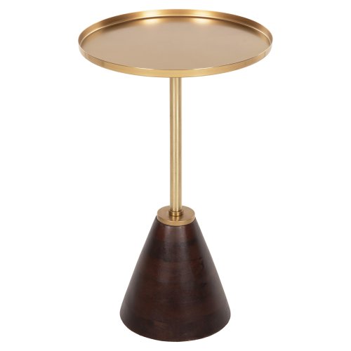 BEISTELLTISCH, RUND, KAPPUR, MANGOHOLZ IN NUSSBAUMFARBE, METALL IN GOLD, Φ38x62Hcm