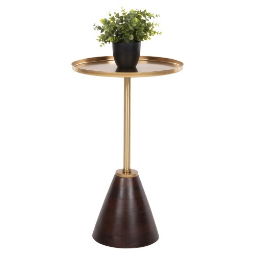 BEISTELLTISCH, RUND, KAPPUR, MANGOHOLZ IN NUSSBAUMFARBE, METALL IN GOLD, Φ38x62Hcm