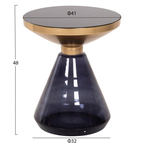 BEISTELLTISCH DEMMY, SCHWARZE GLASPLATTE UND LILA GLASBASIS, GOLDENER „HALS“ Φ41x48Hcm