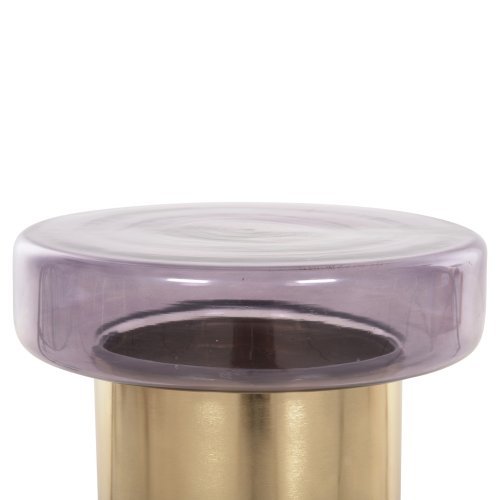 Runder Beistelltisch Carmo, violette Glasplatte, goldener Metallsockel, Φ39Χ54Hcm