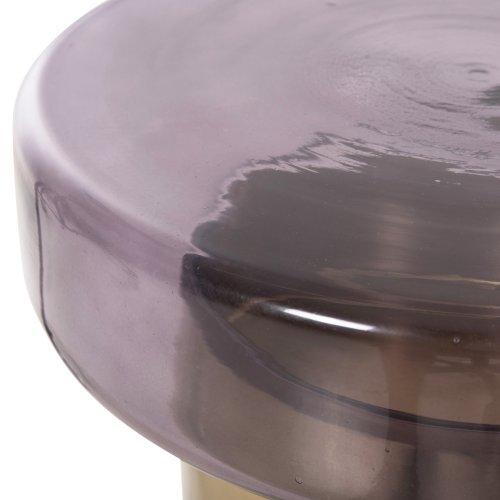 Runder Beistelltisch Carmo, violette Glasplatte, goldener Metallsockel, Φ39Χ54Hcm