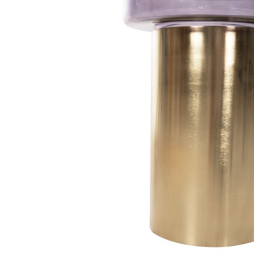 Runder Beistelltisch Carmo, violette Glasplatte, goldener Metallsockel, Φ39Χ54Hcm