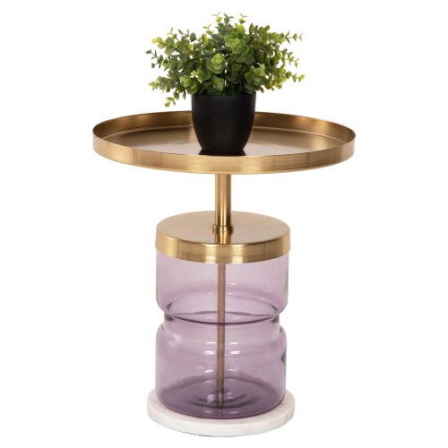 HAILEY BEISTELLTISCH LILA GLAS-GOLDMETALL Φ39,5x45Hcm