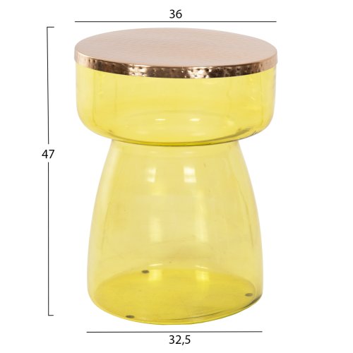 BEISTELLTISCH RANE HELLGRÜNES GLAS, METALLPLATTE IN GOLD, Φ36x47Hcm