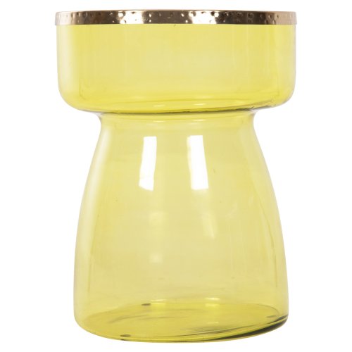 BEISTELLTISCH RANE HELLGRÜNES GLAS, METALLPLATTE IN GOLD, Φ36x47Hcm