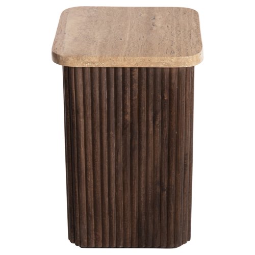 BEISTELLTISCH QUADRATISCH GLADYS MASSIVES MANGOHOLZ-WEISSER TRAVERTIN 40x40x60Hcm