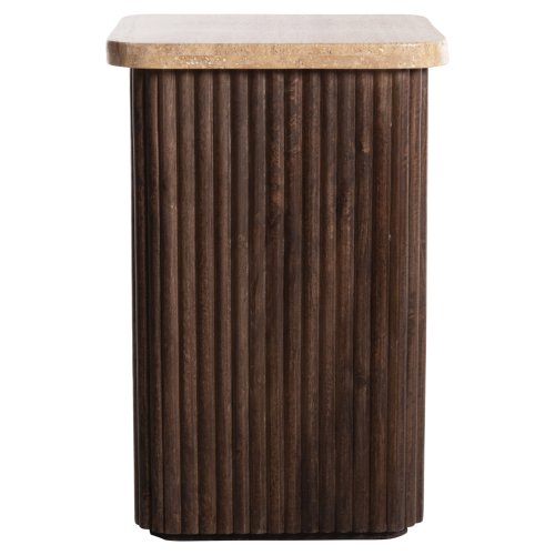 BEISTELLTISCH QUADRATISCH GLADYS MASSIVES MANGOHOLZ-WEISSER TRAVERTIN 40x40x60Hcm