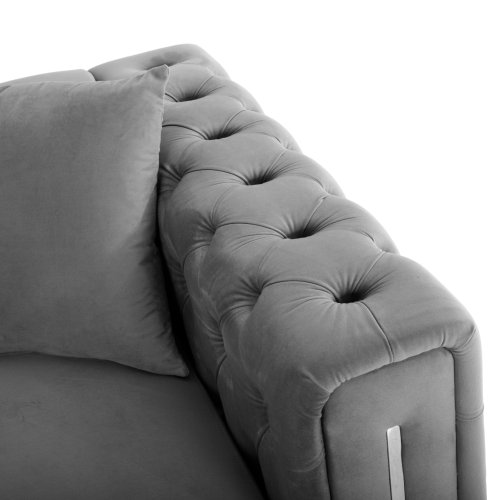 SOFA 2-SITZER t.CHESTERFIELD MOBAR GRAU SAMT-METALLBEINE 154x85x68Hcm