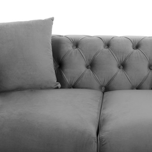 SOFA 2-SITZER t.CHESTERFIELD MOBAR GRAU SAMT-METALLBEINE 154x85x68Hcm