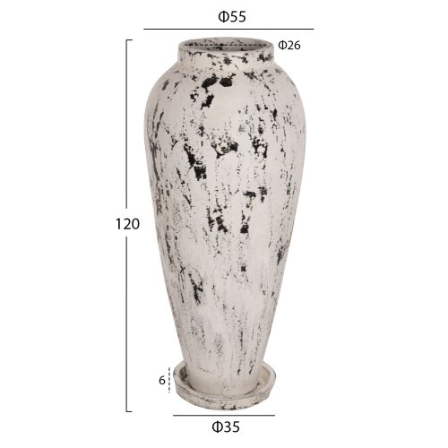 DECORATIVE FLOOR VASE WITH SAUCER-BASE LAUREL TERRACOTTA IN WHITE PATINA Φ55x120Hcm