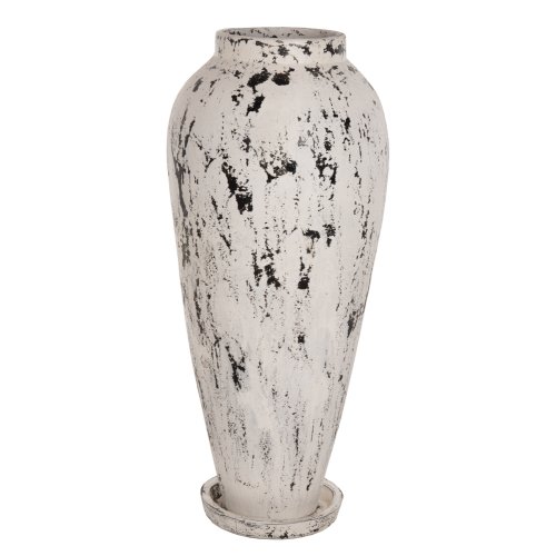 DECORATIVE FLOOR VASE WITH SAUCER-BASE LAUREL TERRACOTTA IN WHITE PATINA Φ55x120Hcm