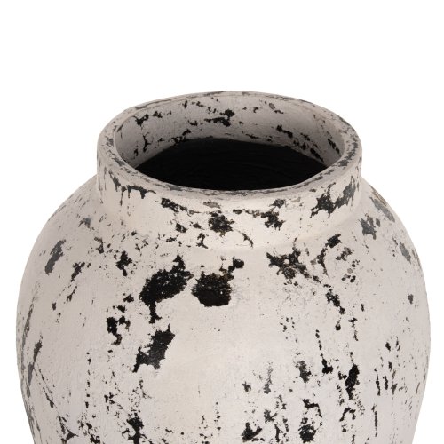 DECORATIVE FLOOR VASE WITH SAUCER-BASE LAUREL TERRACOTTA IN WHITE PATINA Φ55x120Hcm