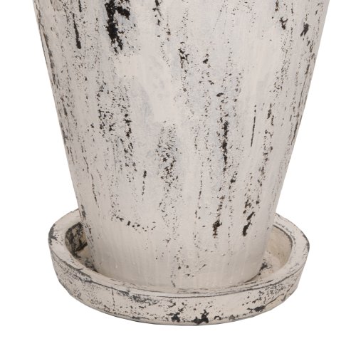 DECORATIVE FLOOR VASE WITH SAUCER-BASE LAUREL TERRACOTTA IN WHITE PATINA Φ55x120Hcm
