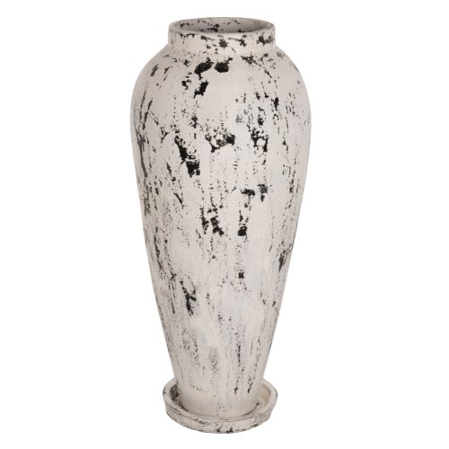 DECORATIVE FLOOR VASE WITH SAUCER-BASE LAUREL TERRACOTTA IN WHITE PATINA Φ55x120Hcm
