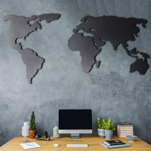 Wand Dekoration 100% Metall Schwarz Weltkarte 60Χ120cm