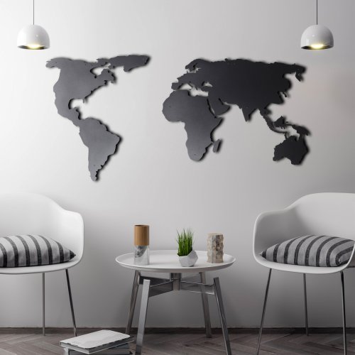 Wand Dekoration 100% Metall Schwarz Weltkarte 60Χ120cm