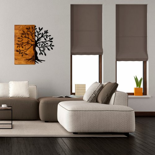Wand Dekoration aus Holz mit Metallbaum 58Χ58cm