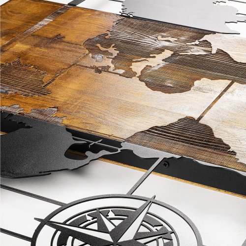 Wand Dekoration aus Holz mit Metall Weltkarte 85Χ58cm