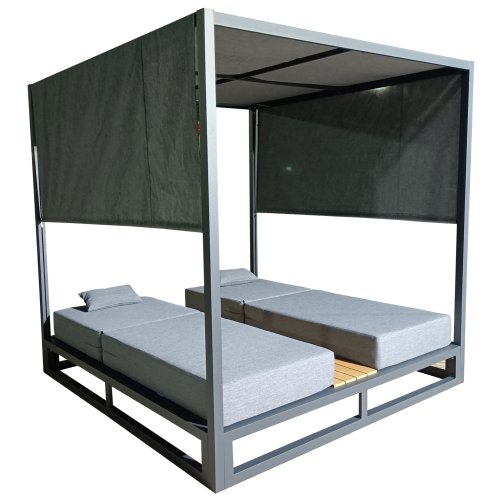 DOUBLE LOUNGE SUNBEDS IN A CUBE WITH SUNSHADES ALUMINUM IN GREY 2x2x2m