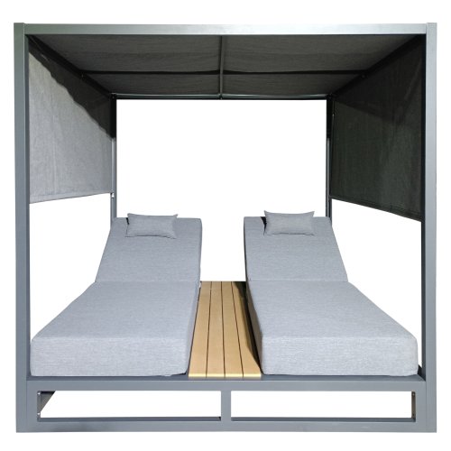 DOUBLE LOUNGE SUNBEDS IN A CUBE WITH SUNSHADES ALUMINUM IN GREY 2x2x2m