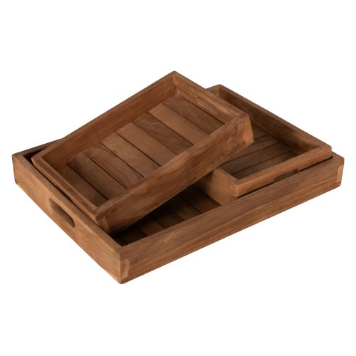 HOLZTELLER 3 STÜCK TEAKHOLZ IN NATÜRLICHER FARBE 39x29x7cm