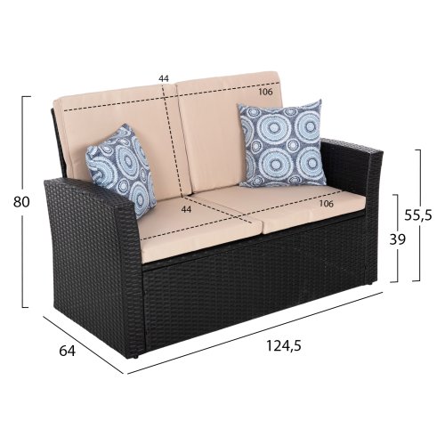 OUTDOOR LOUNGE 4-TEILIGES SET SYNTHETISCHES RATTAN IN ANTHRAZIT-BEIGE KISSEN