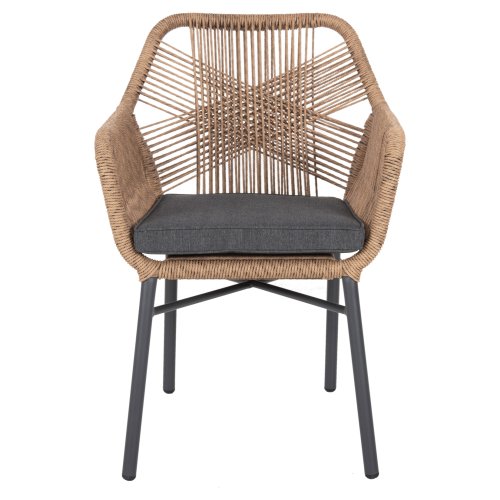 SESSEL ALUMINIUM ANTHRAZIT-PE RATTAN BEIGE-KISSEN ANTHRAZIT57x65x84Hcm