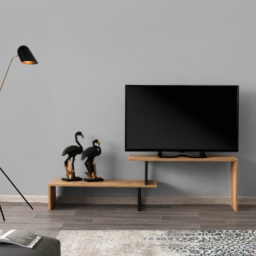 TV Tisch in schwarz natürlich 110-160x30x45 cm