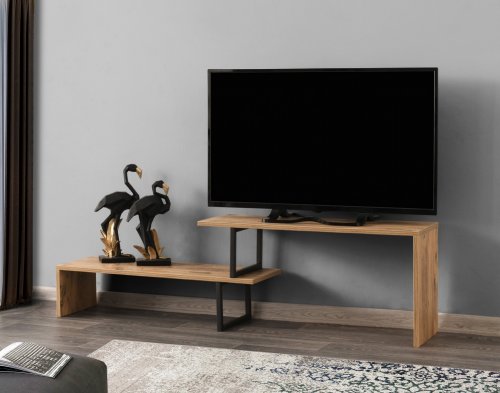 TV Tisch in schwarz natürlich 110-160x30x45 cm