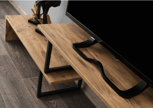 TV Tisch in schwarz natürlich 110-160x30x45 cm