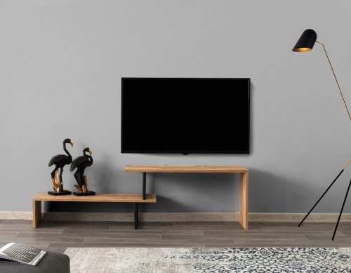 TV Tisch in schwarz natürlich 110-160x30x45 cm