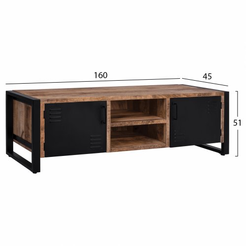 TV TISCH AUS METALL & MASSIVHOLZ MANGO NATUR 160x45x51 cm