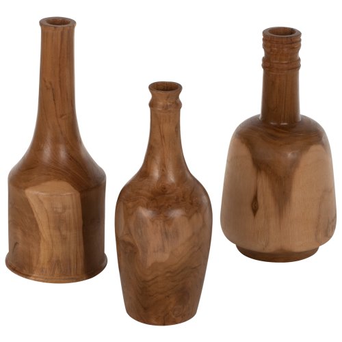 DEKORFLASCHEN 3-TEILIGES SET MASSIVES TEAK NATURAL